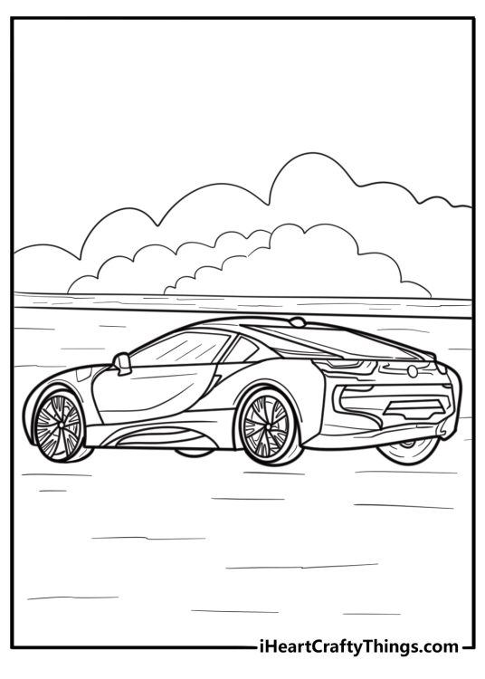 BMW i8 hybrid sports car free coloring page pdf