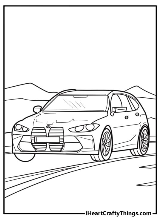 BMW m3 speeding on a highway fun printable coloring sheet