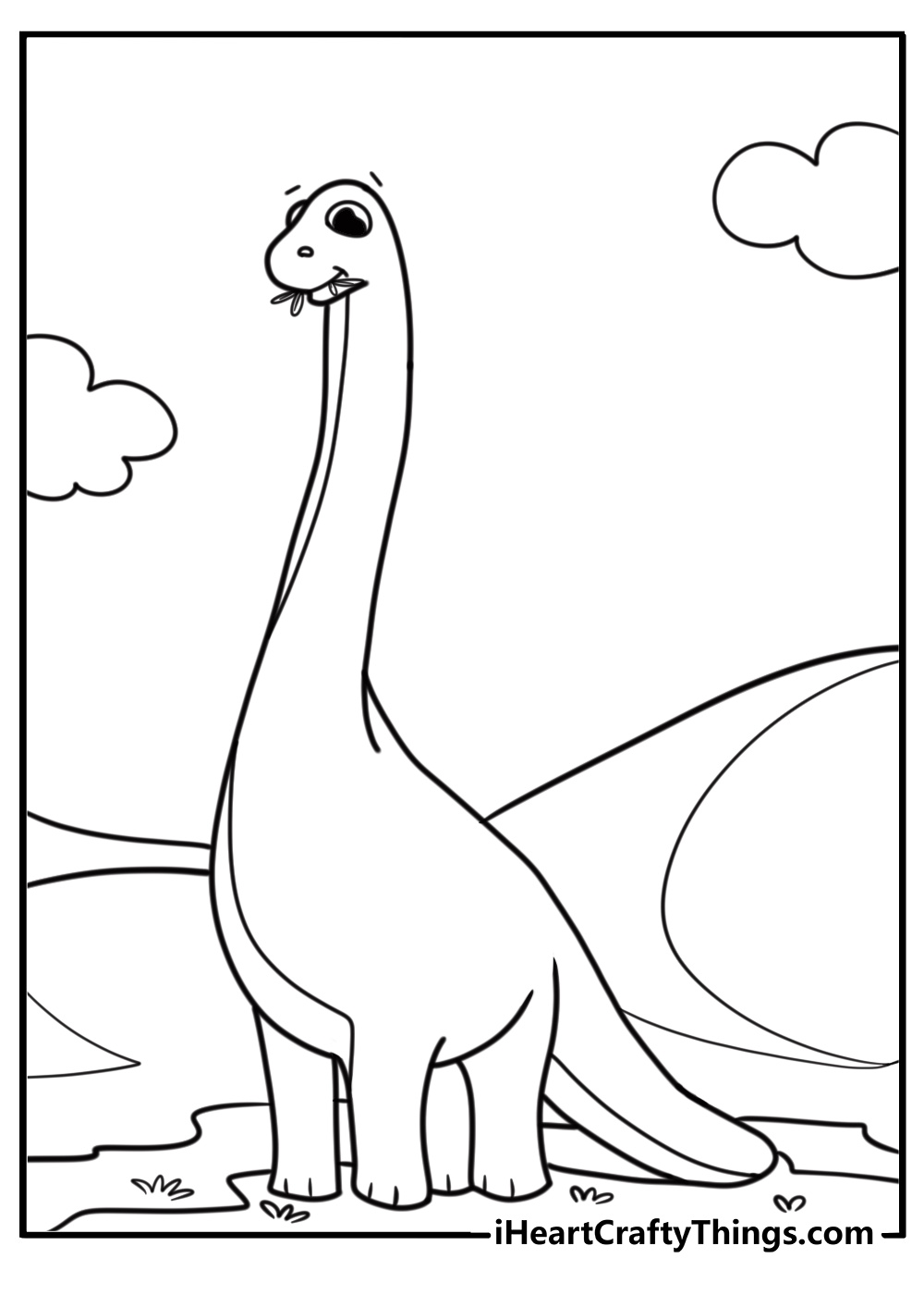 Brachiosaurus herd grazing in a field free coloring page pdf