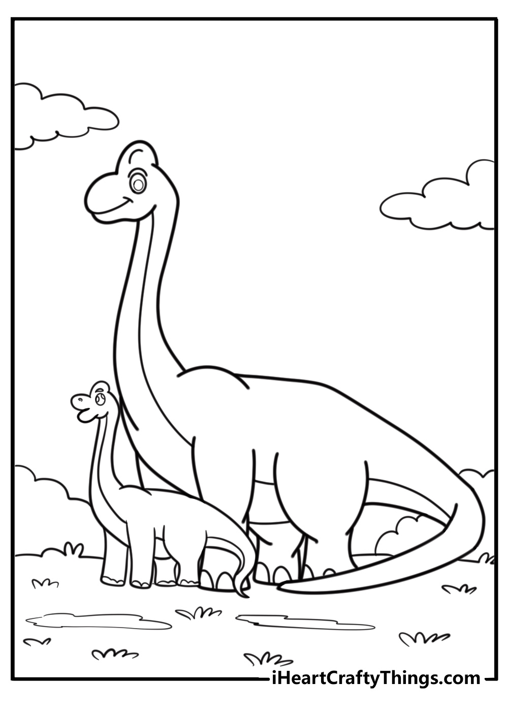 Brachiosaurus mother and baby together detailed coloring sheet