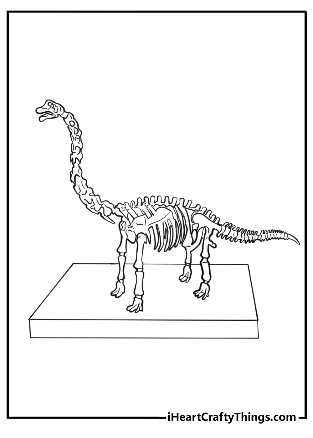 Brachiosaurus skeleton in a museum display printable coloring page