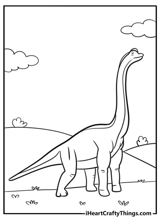 Brachiosaurus standing tall with long neck coloring page for kids