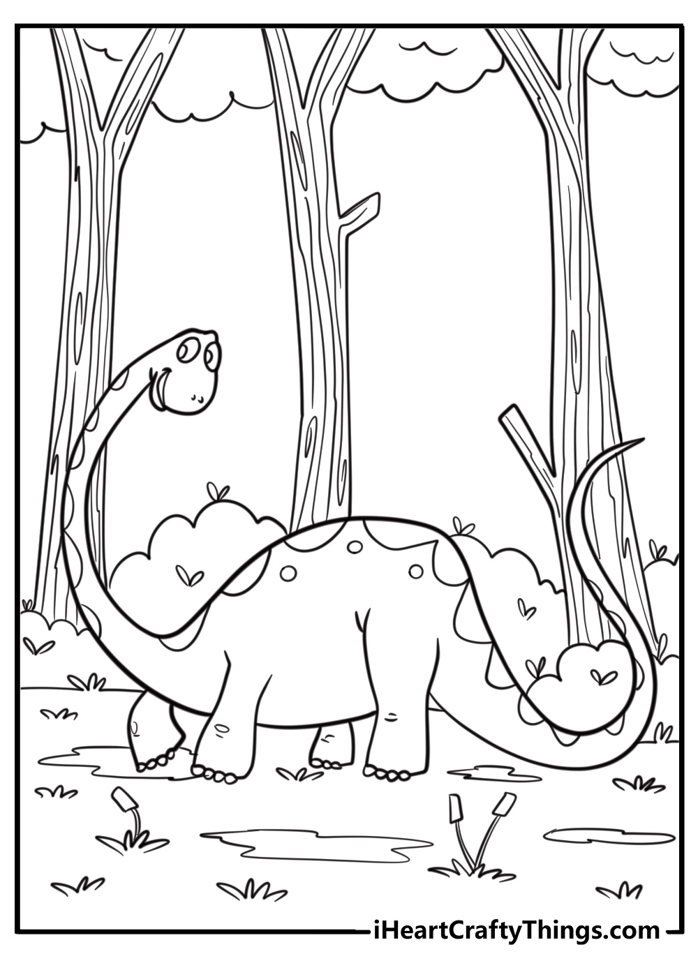 Brachiosaurus walking through a swamp free printable coloring page