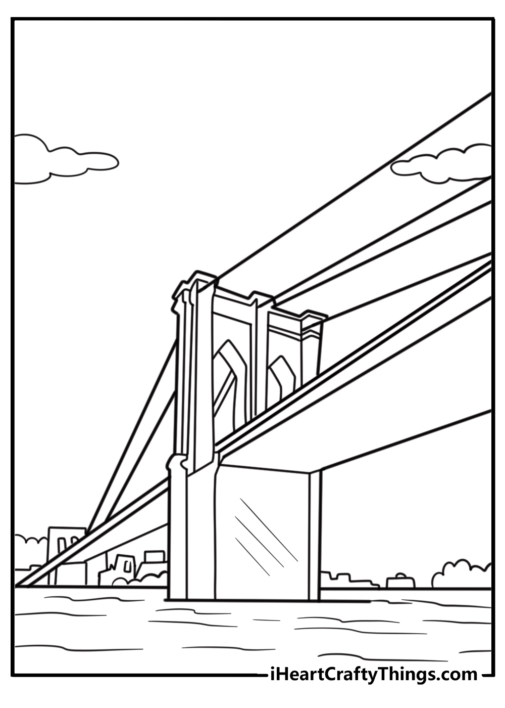 Brooklyn bridge over the east river detailed coloring sheet