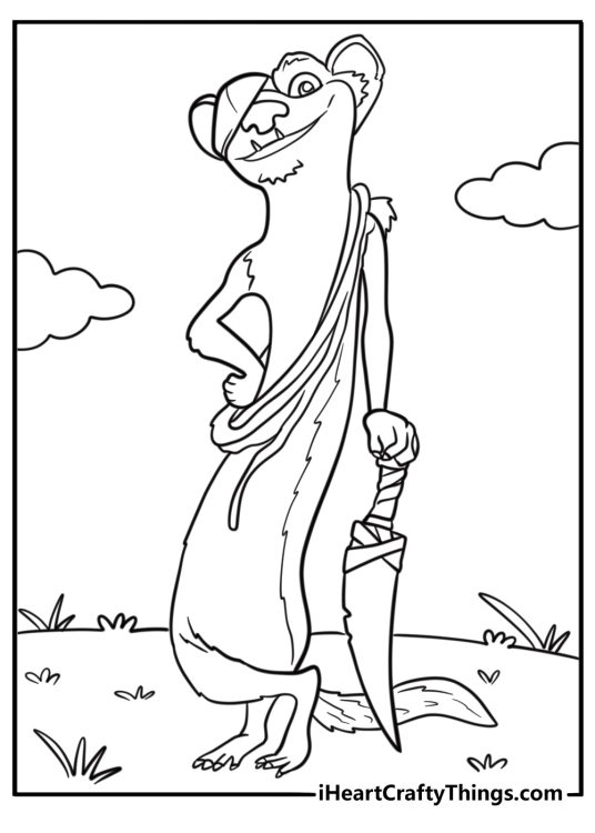 Buck the weasel holding a knife free printable coloring page