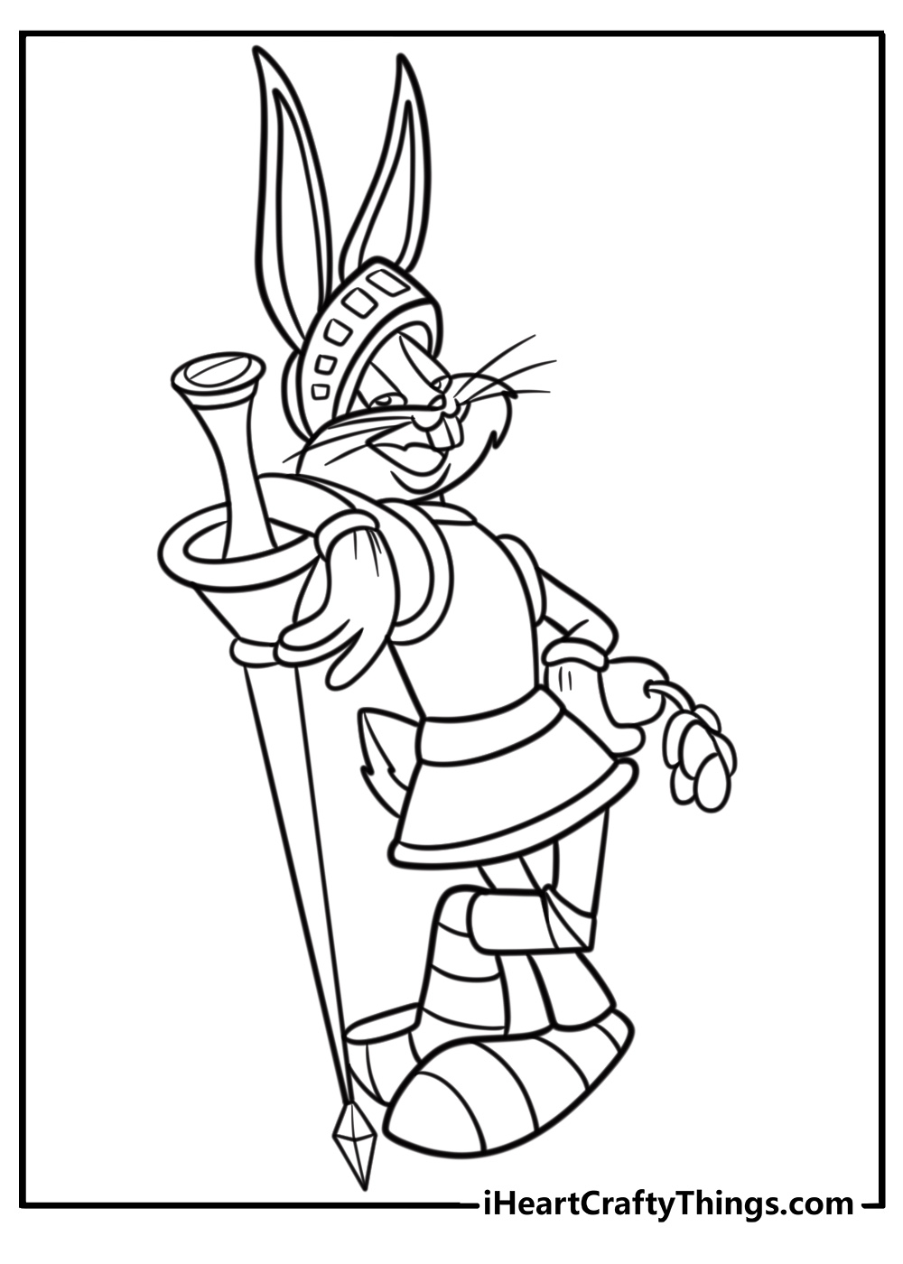 Bugs Bunny as a knight in shining armor coloring page