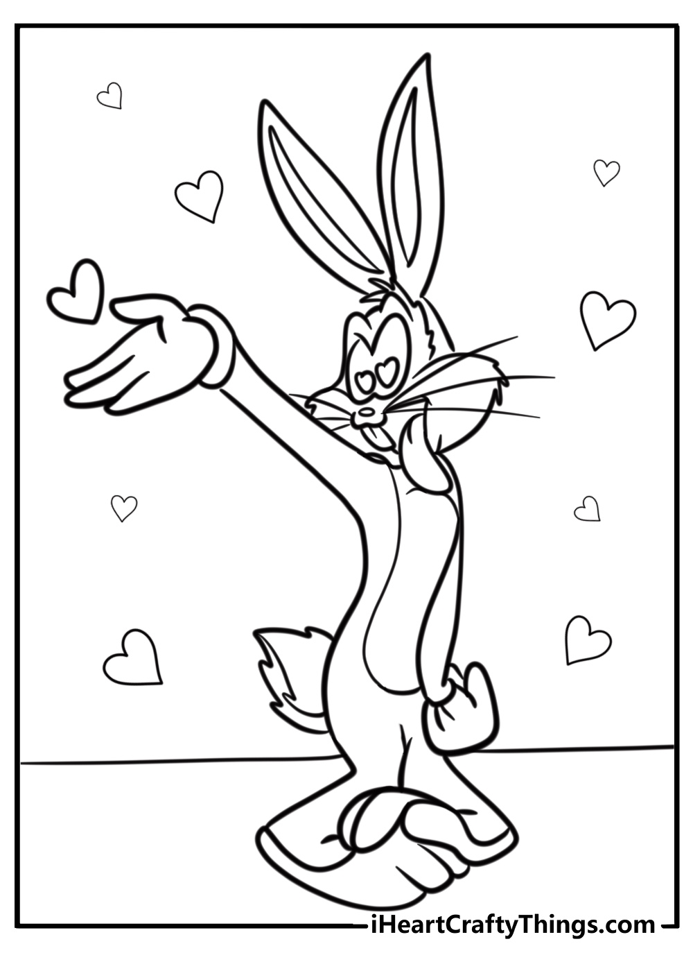 Bugs Bunny blowing a kiss and smiling fun coloring sheet