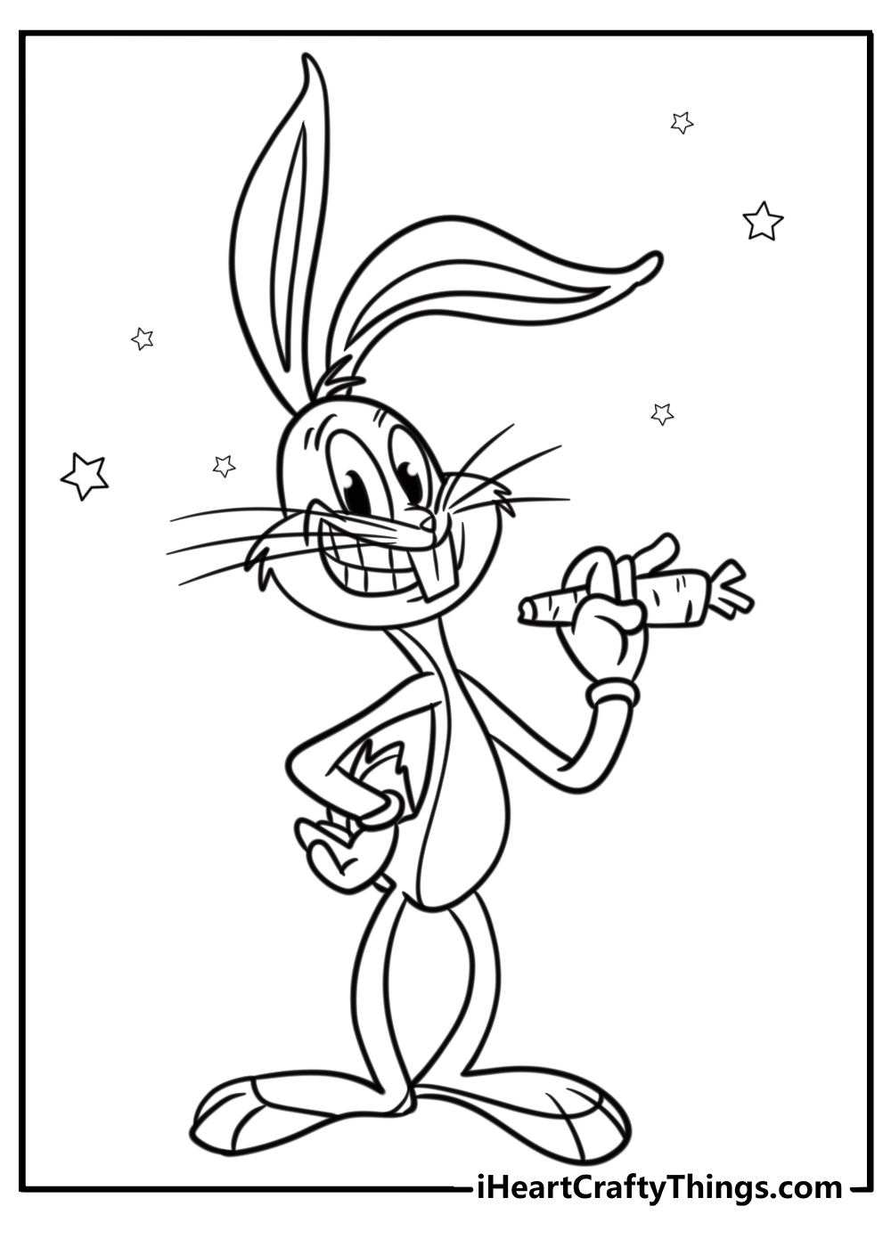 Bugs Bunny chewing a carrot free printable coloring page