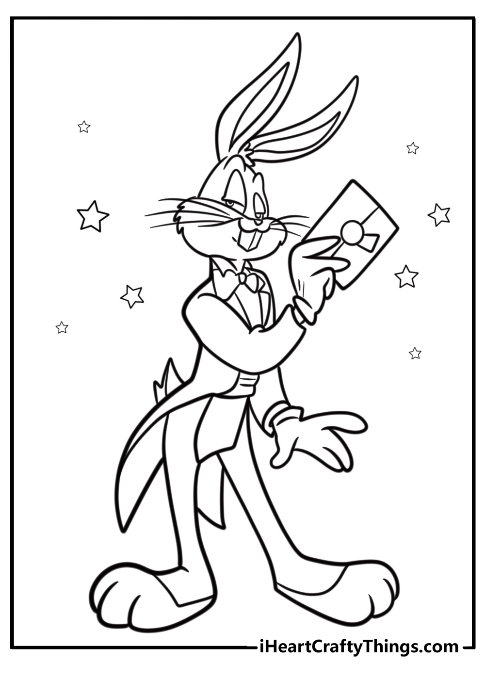 Bugs bunny dressed as a magician fun coloring sheet