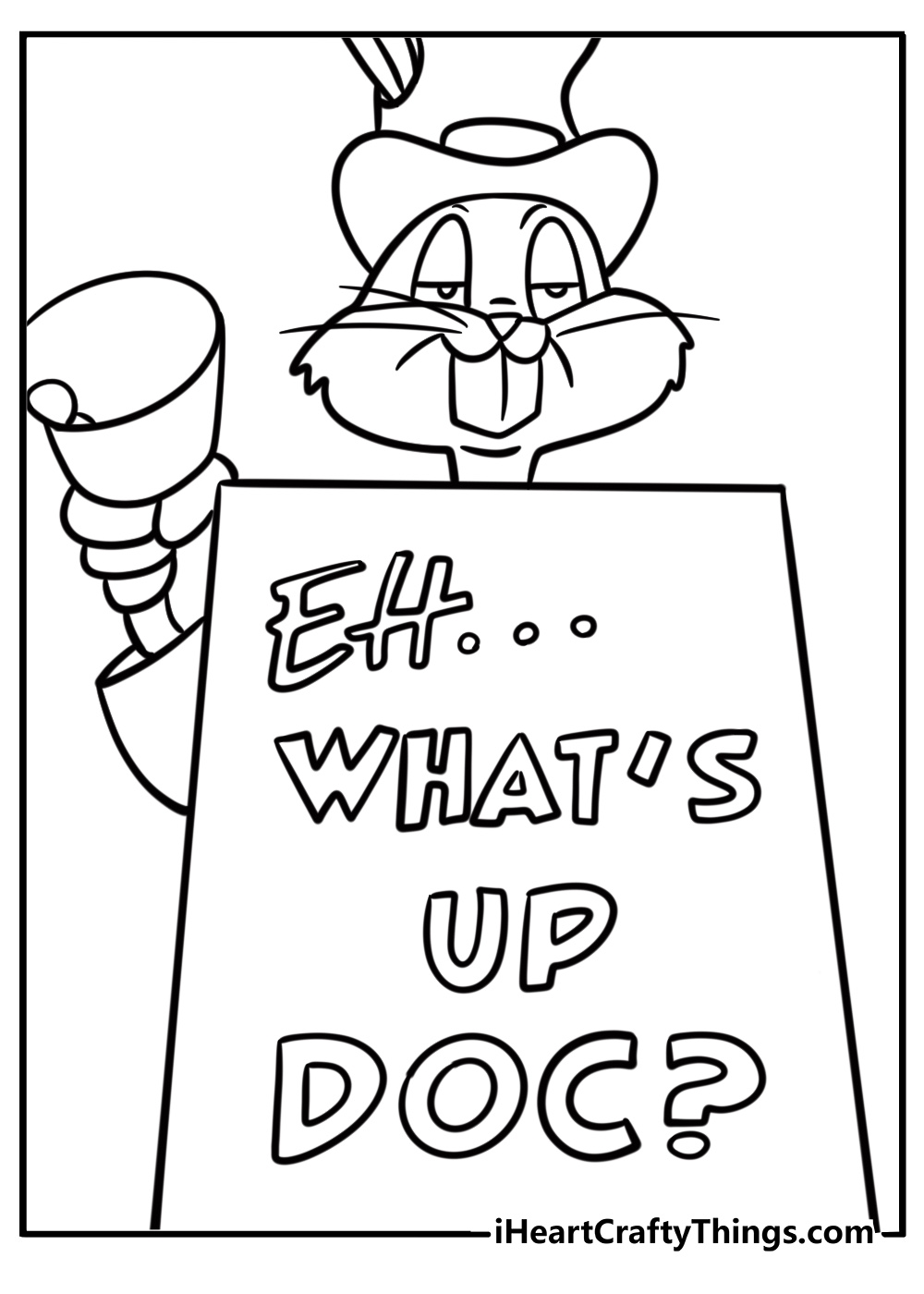 Bugs bunny holding a sign that says 'what's up doc? coloring page