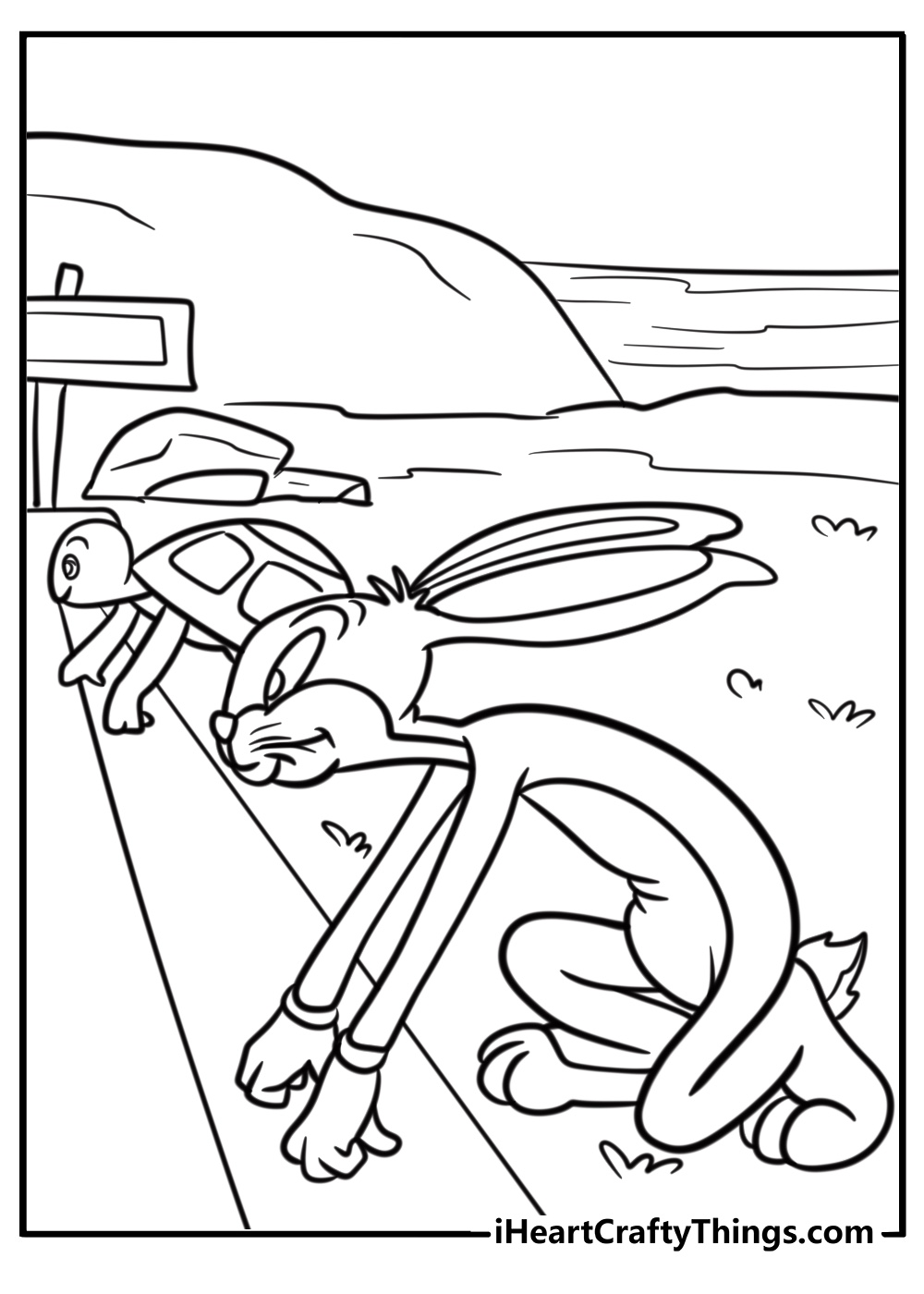 Bugs bunny in a race with the tortoise printable coloring sheet