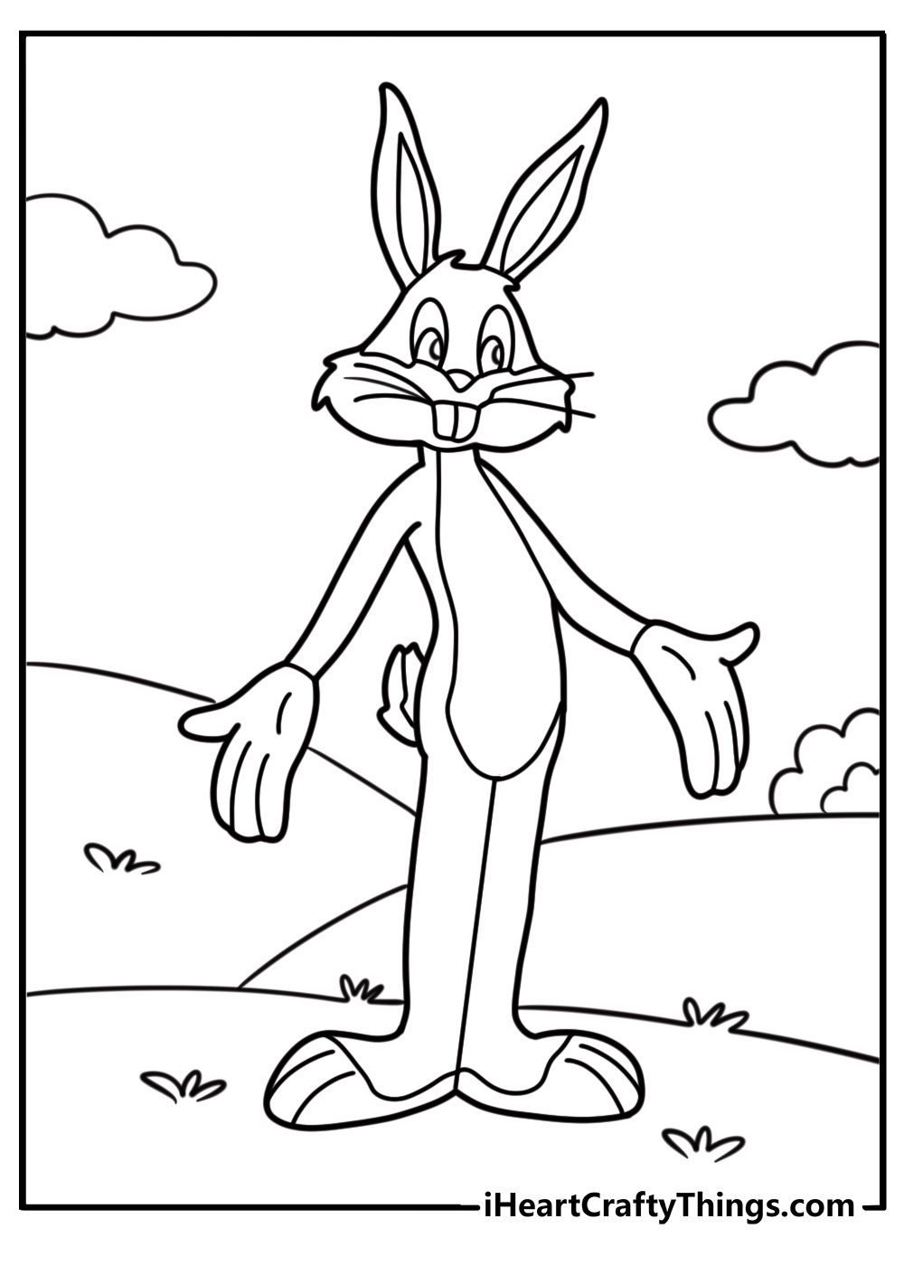 Bugs bunny in his classic pose with ears up coloring sheet