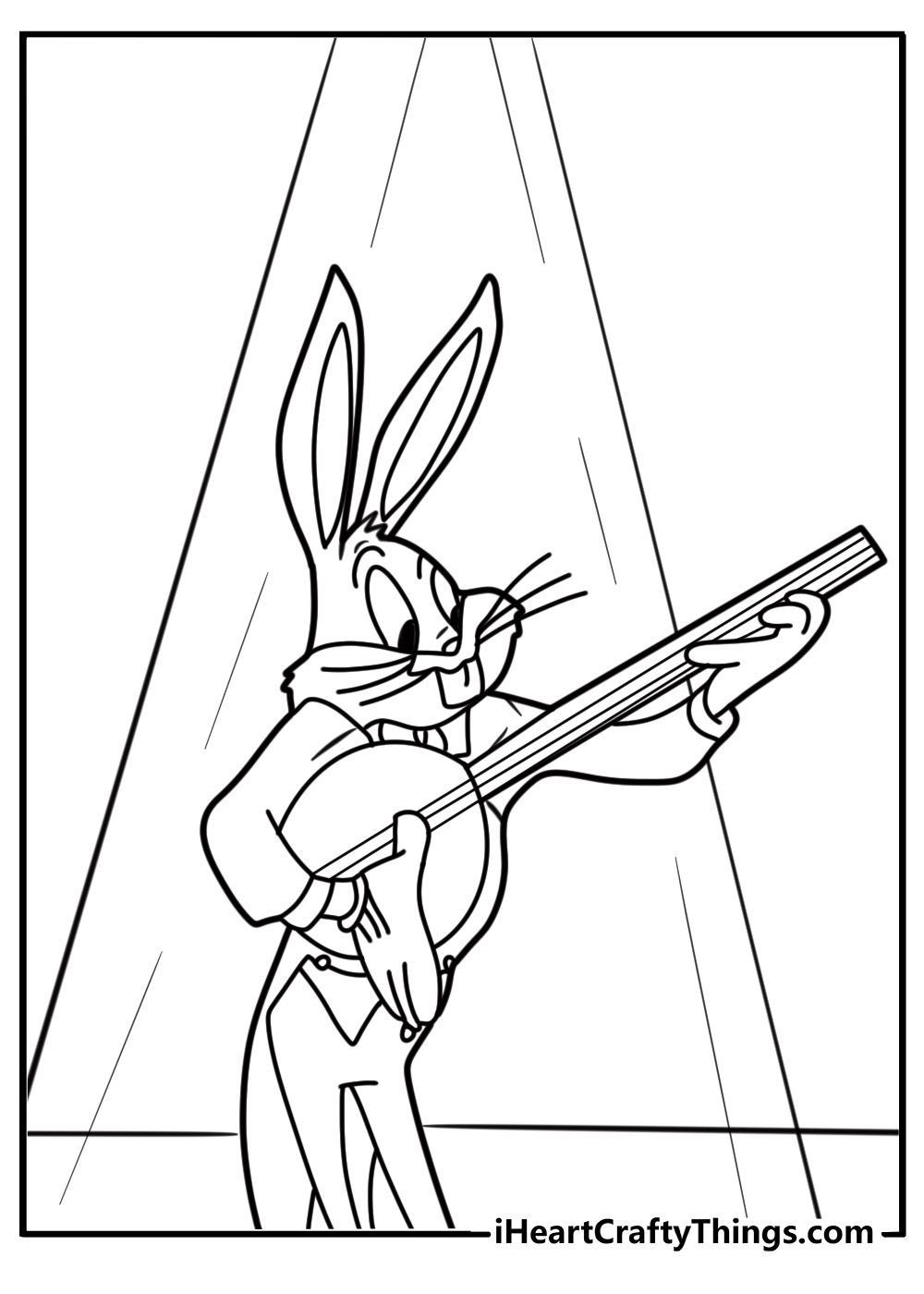 Bugs bunny playing a banjo and singing fun coloring sheet