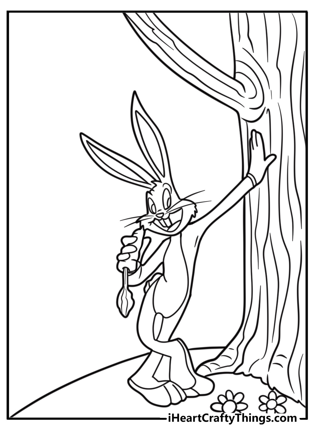 Bugs bunny relaxing and leaning on a tree printable sheet