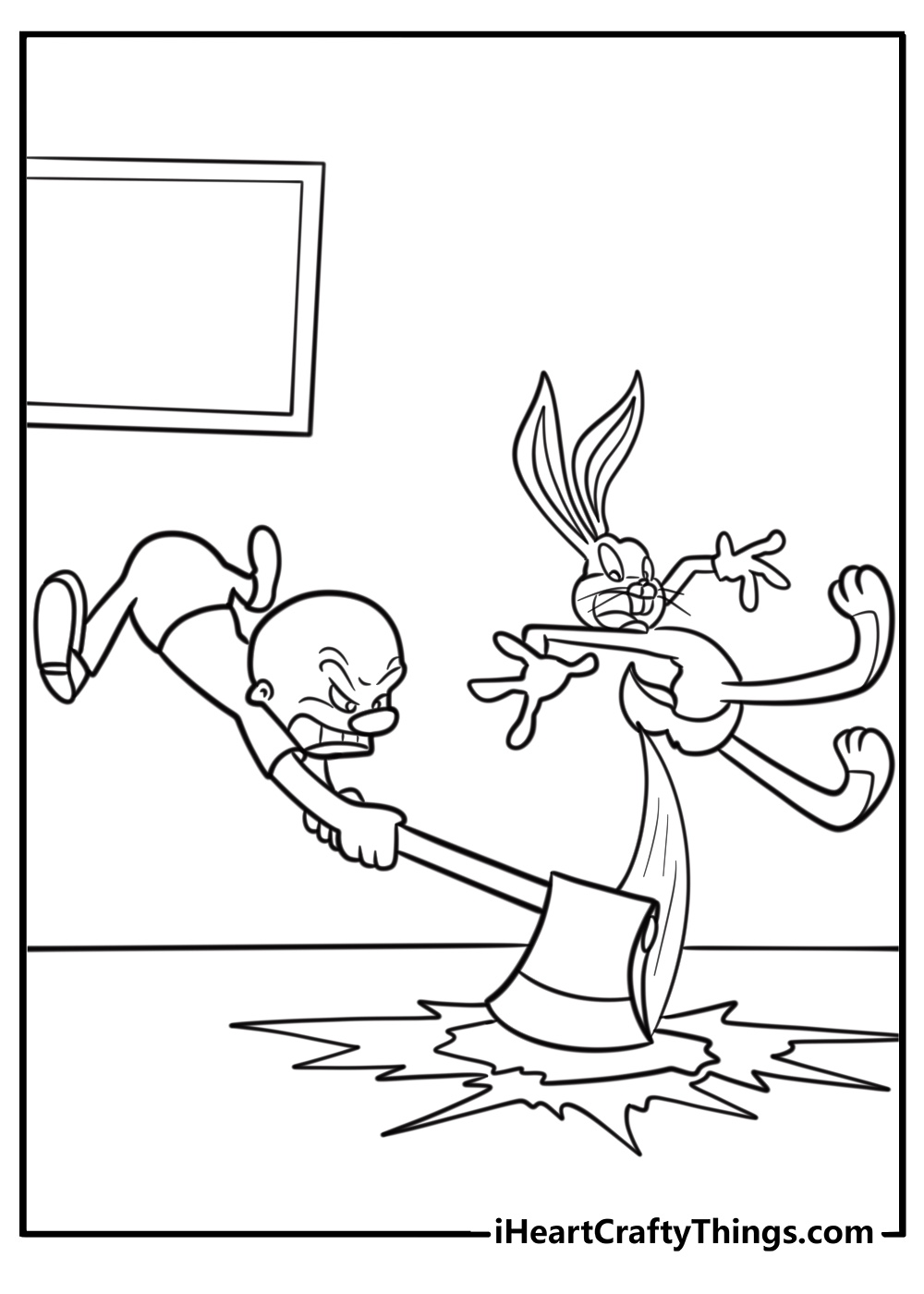 Bugs bunny running away from elmer fudd coloring page