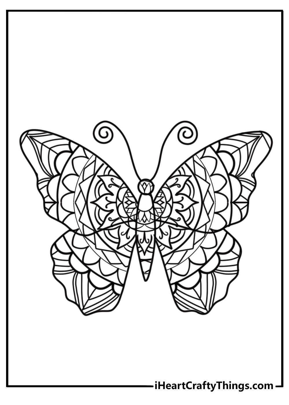 Butterfly mandala with delicate wing patterns coloring page