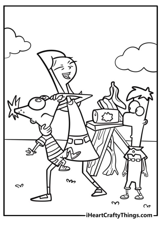 Candace trying to bust phineas and ferb detailed coloring sheet