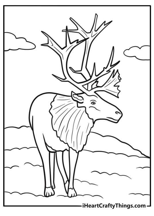 Caribou walking through arctic landscape fun printable sheet