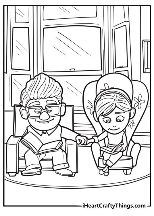 Carl and Ellie sitting together in their younger years detailed sheet
