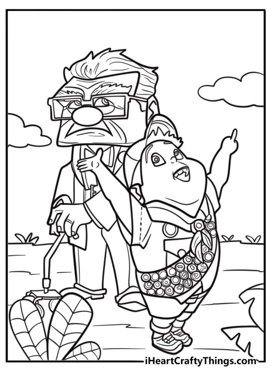 Carl and russell exploring paradise falls free coloring page pdf