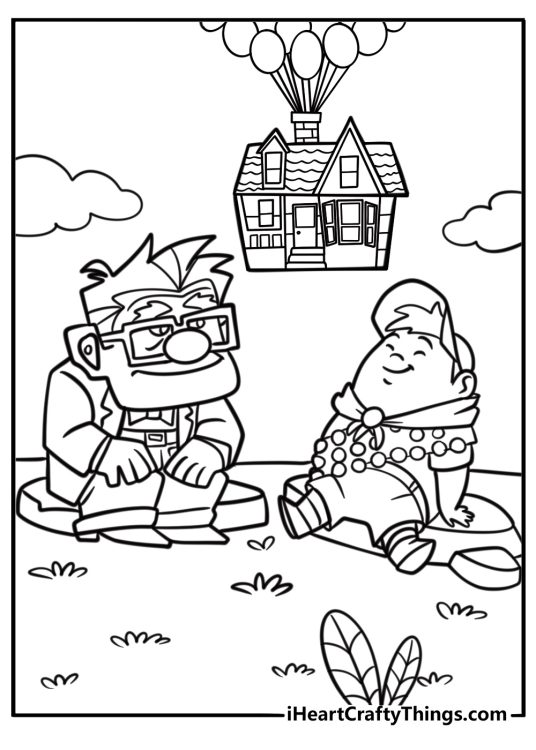 Carl and russell sitting on a rock free printable coloring page