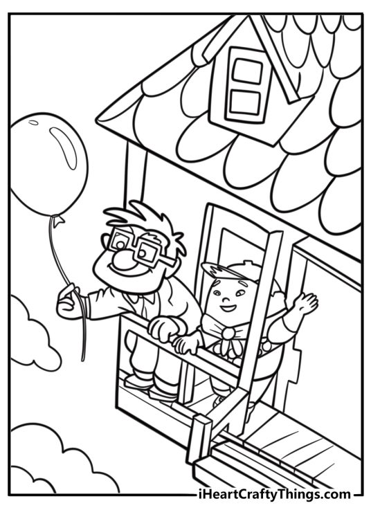 Carl and russell standing together fun printable coloring sheet