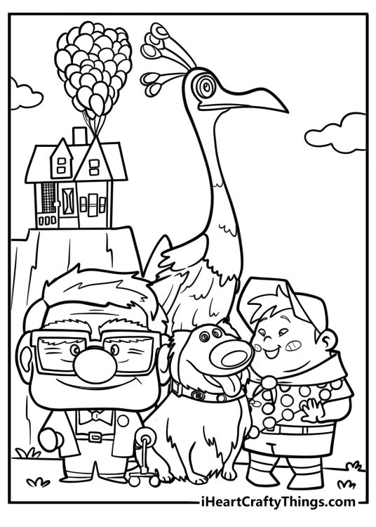 Carl russell and dug together at the end of their adventure coloring page