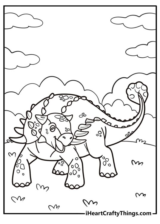 Cartoon ankylosaurus with a friendly smile coloring page