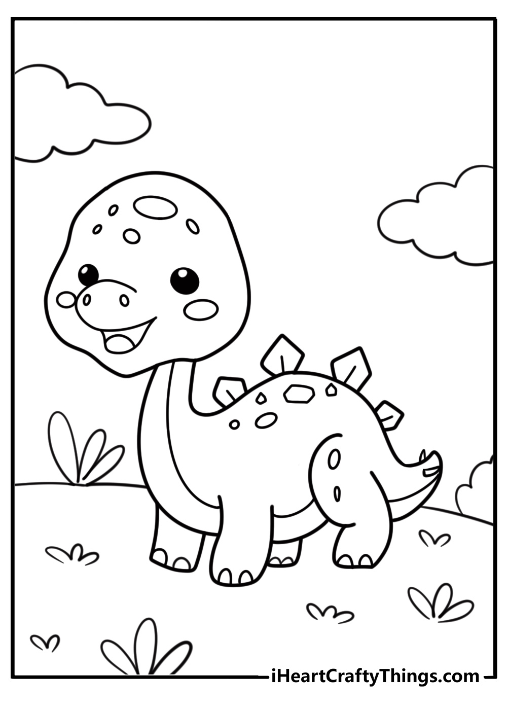 Cartoon baby stegosaurus playing free coloring page