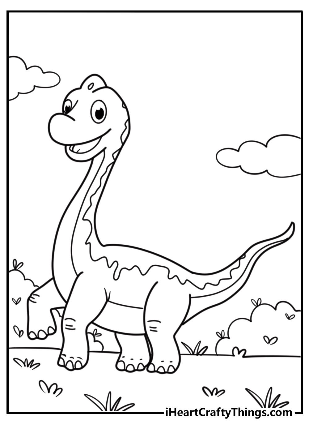 Cartoon brachiosaurus smiling free printable coloring page