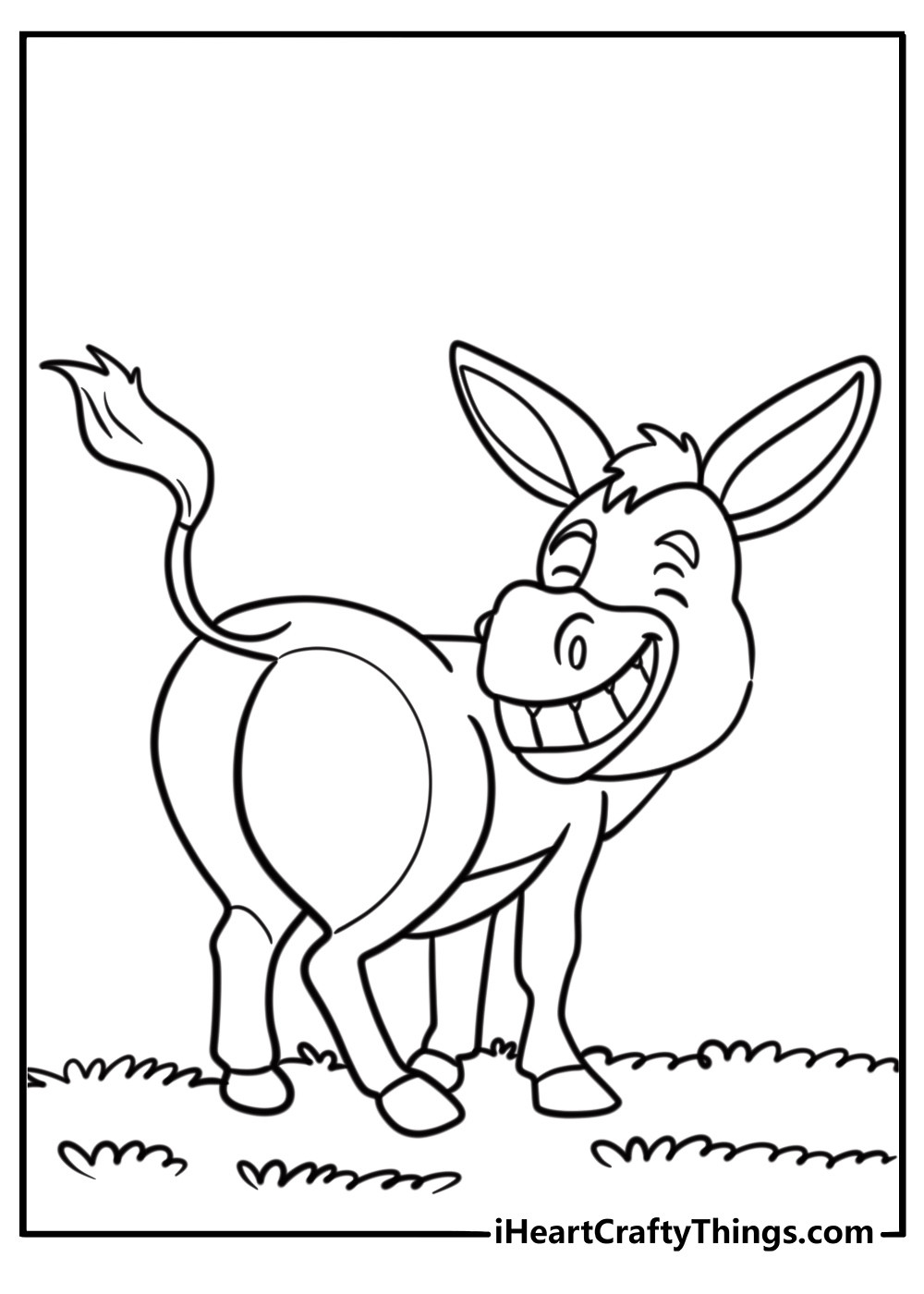 Cartoon donkey with a big smile free coloring page pdf