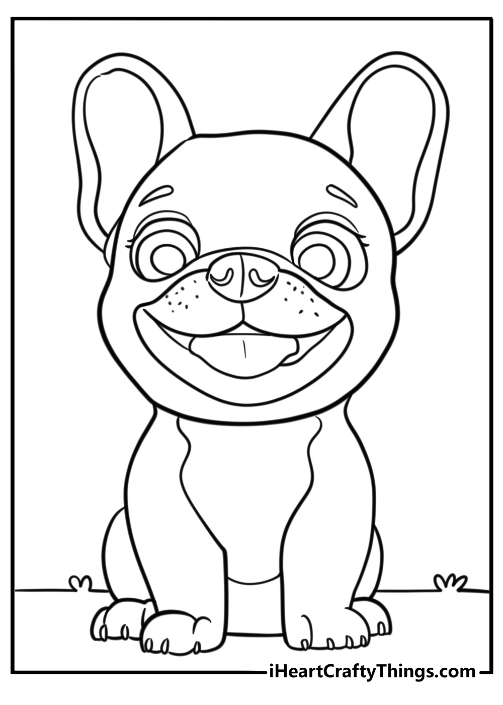 Cartoon french bulldog with a big smile printable coloring sheet