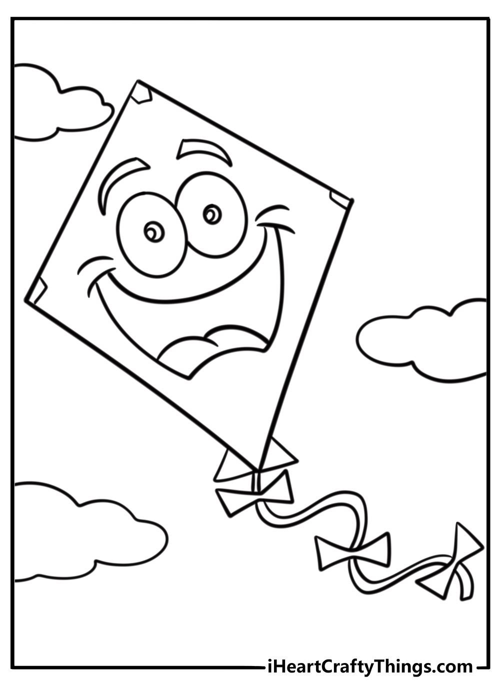 Cartoon kite with a happy face fun printable coloring page