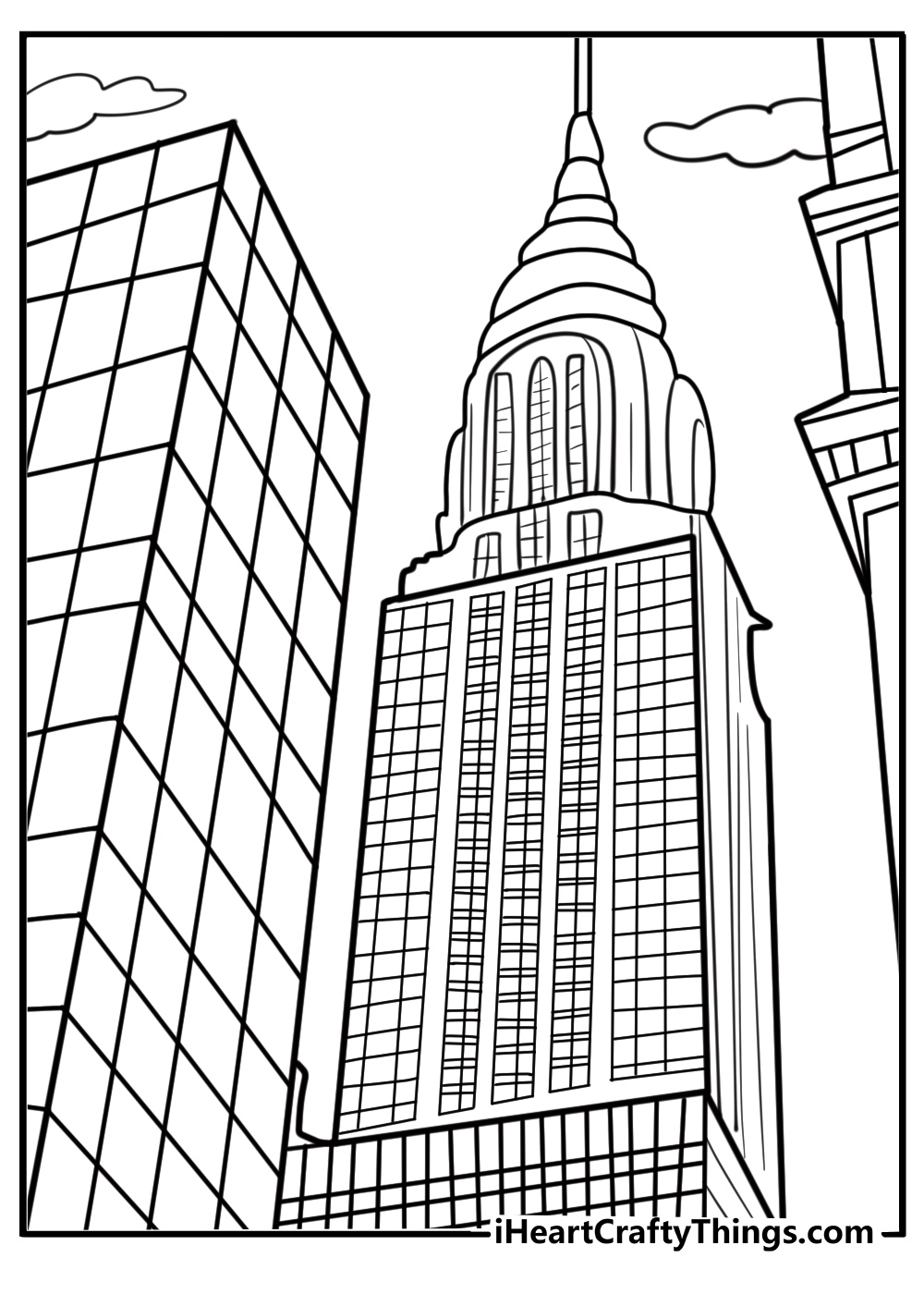 Chrysler building in new york skyline coloring page for kids