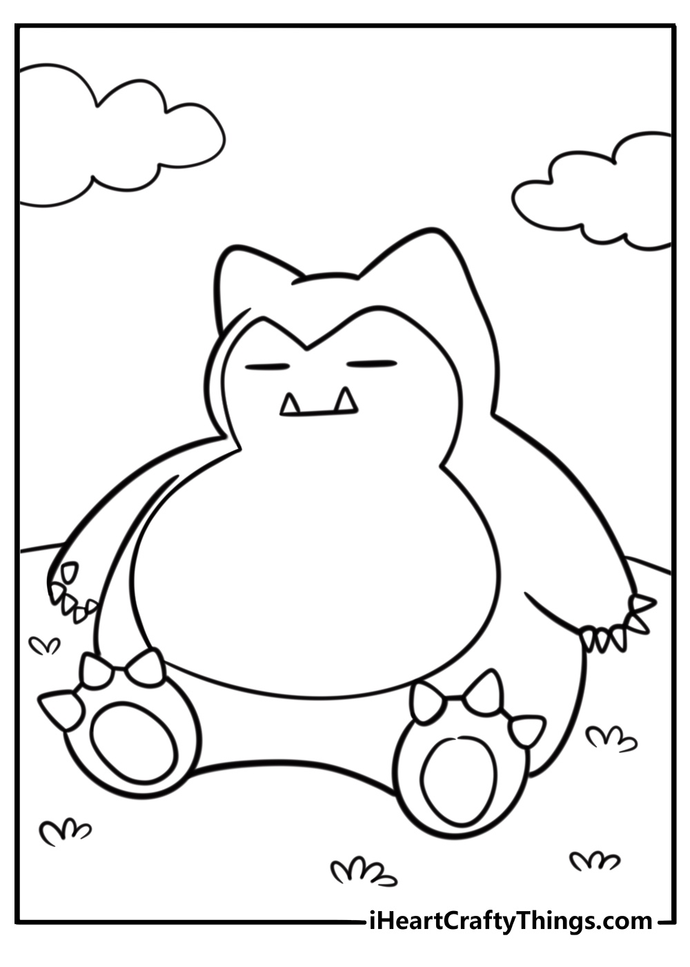 Chubby snorlax sitting down detailed coloring sheet