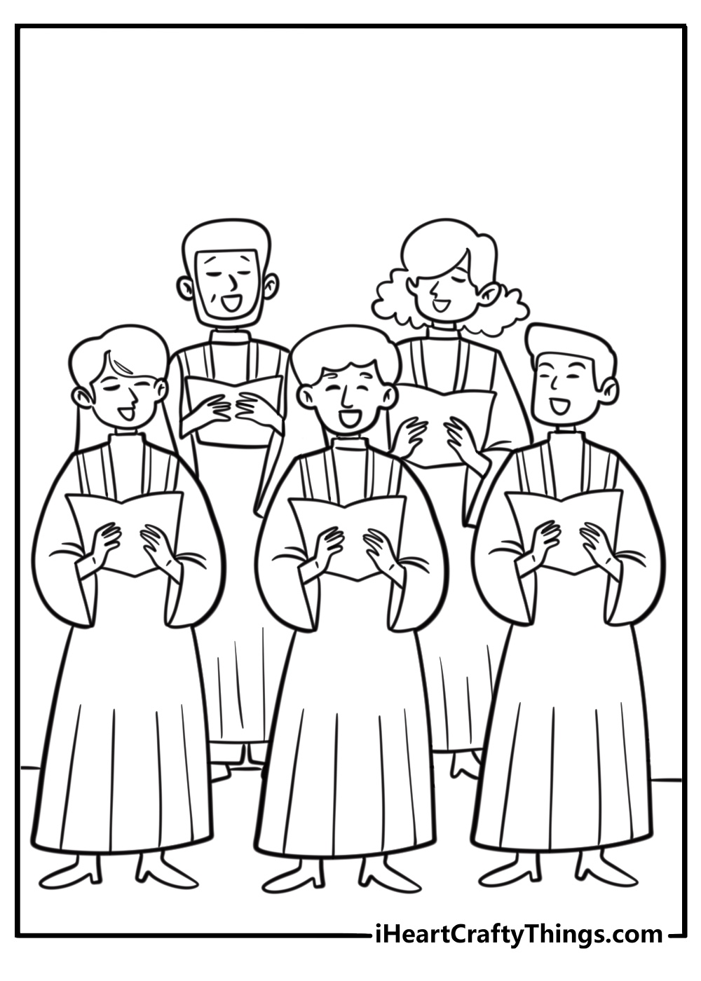 Church choir singing hymns coloring page for kids