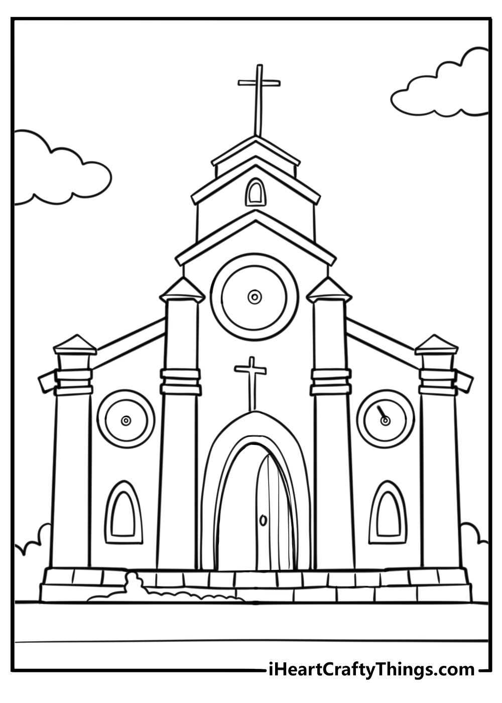 Church doors open for Sunday service free coloring page pdf