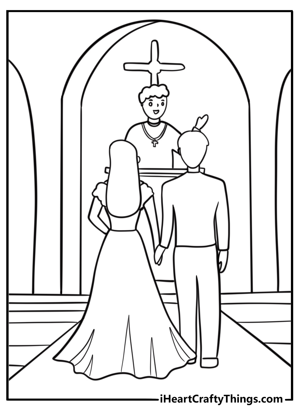 Church wedding with bride and groom coloring page