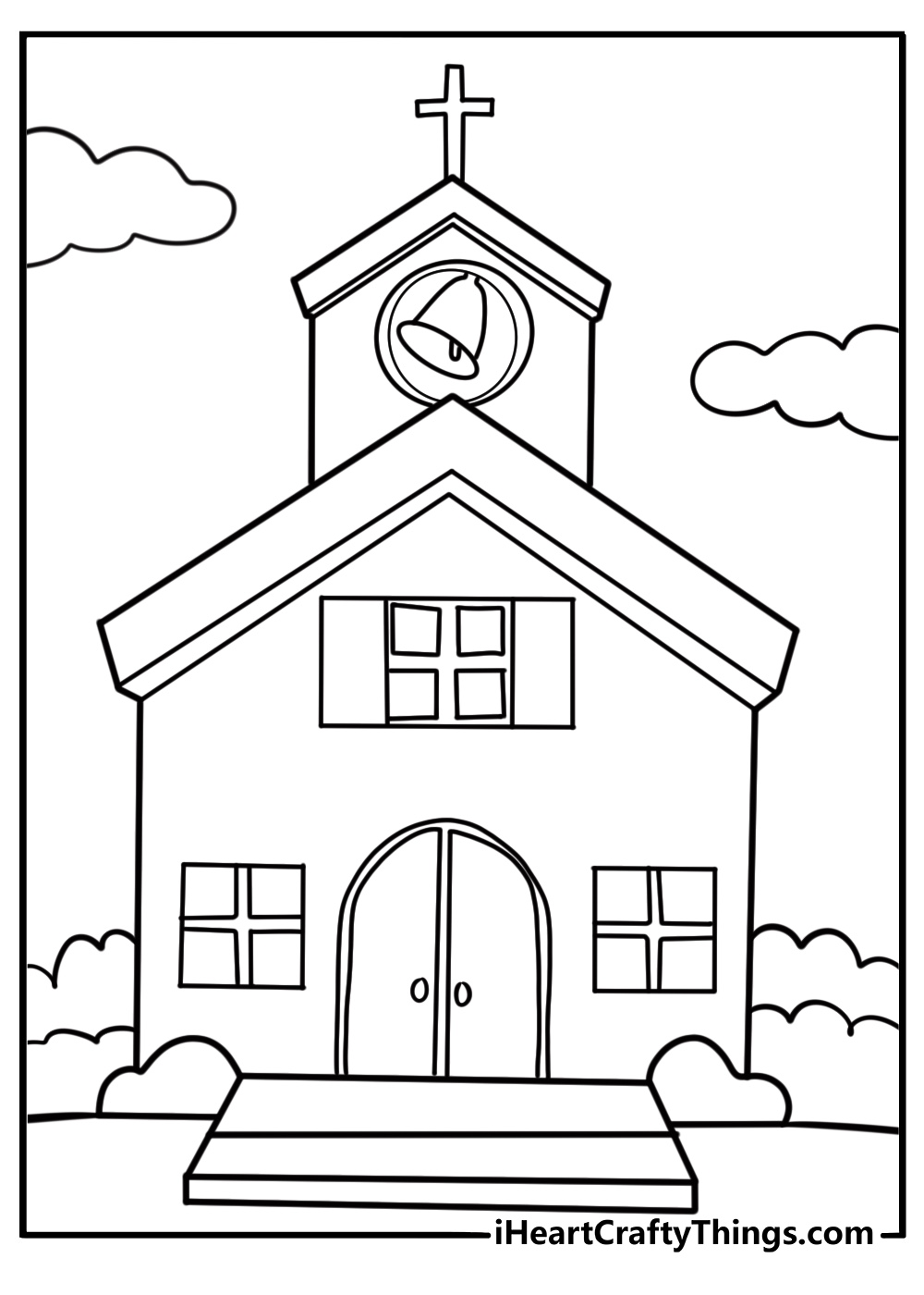 Church with a bell tower detailed coloring sheet