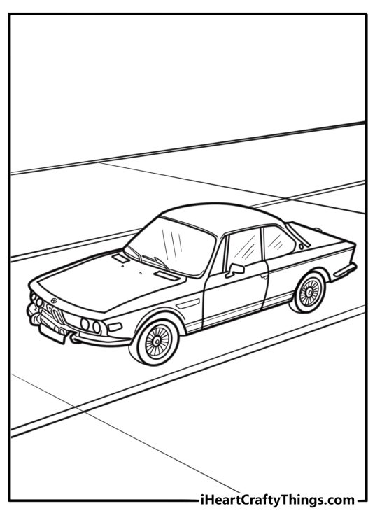 Classic BMW sedan detailed coloring sheet