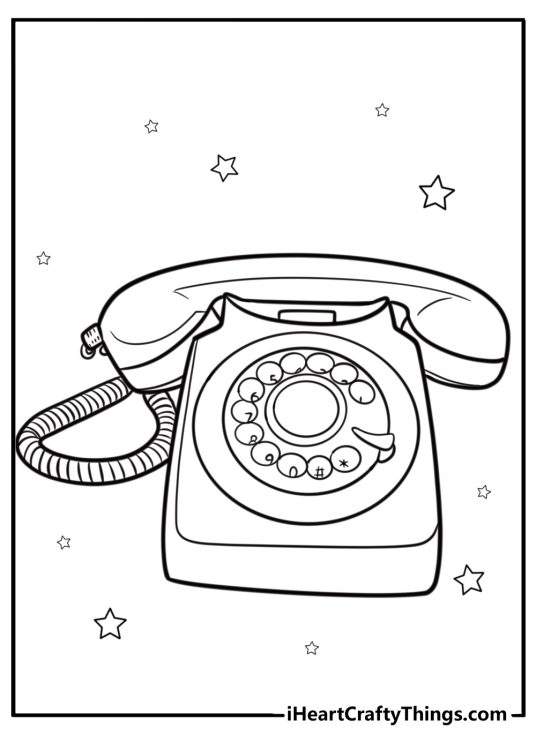 Classic rotary telephone with a curly cord free coloring page pdf