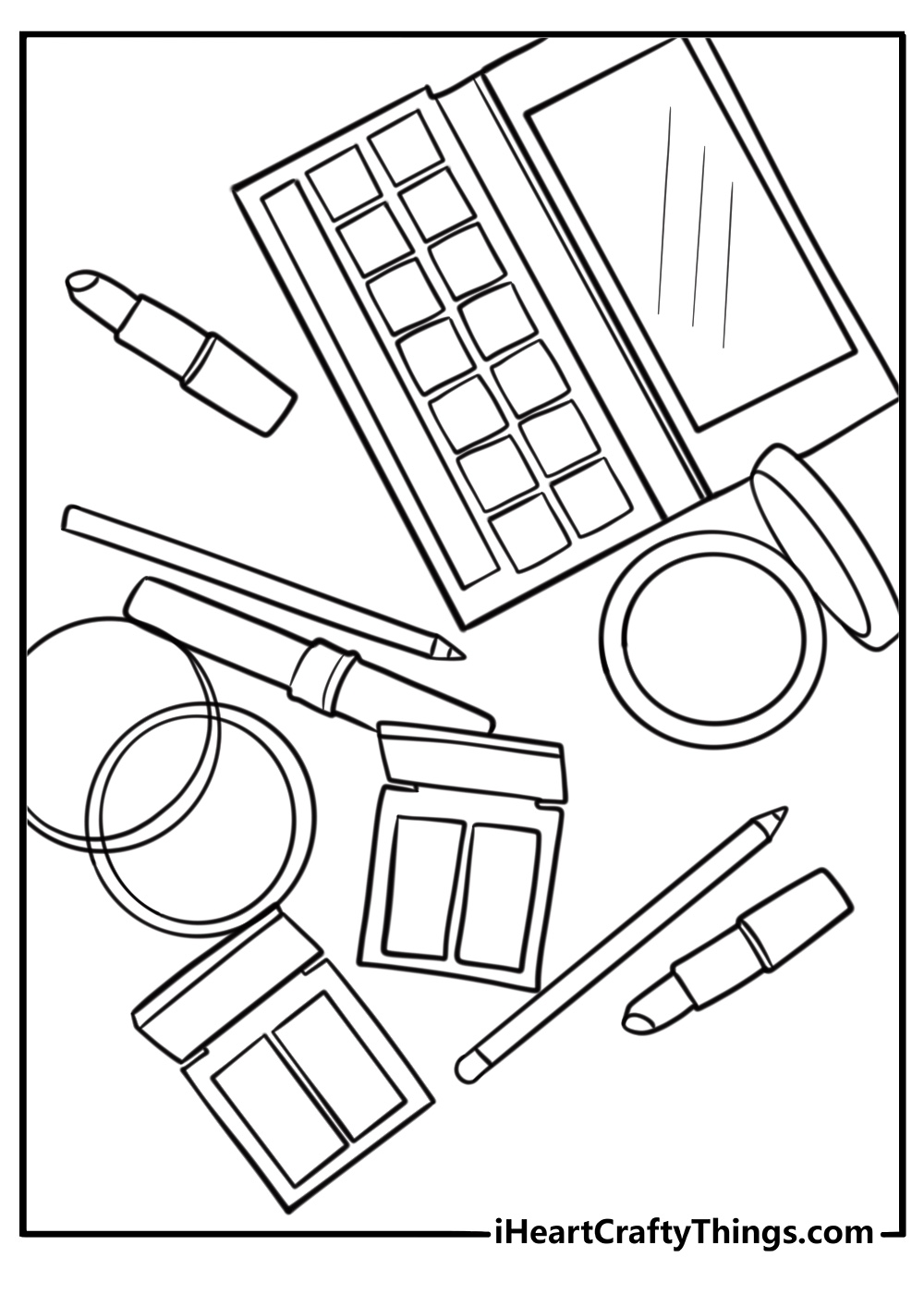 Cosmetics collection with beauty tools coloring page