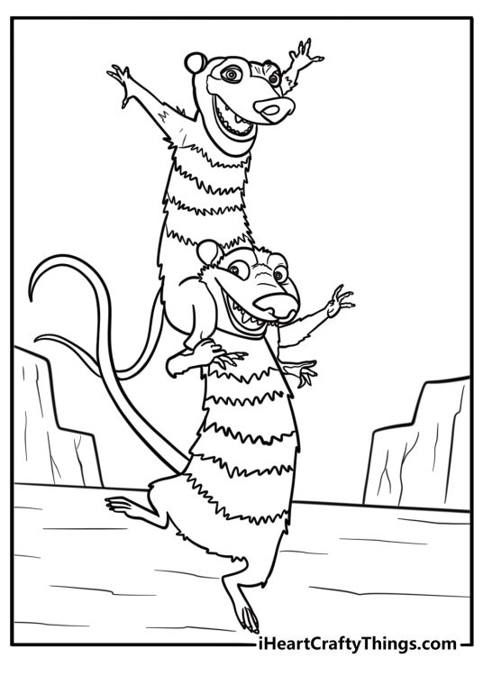 Crash and Eddie playing in the snow coloring page for kids