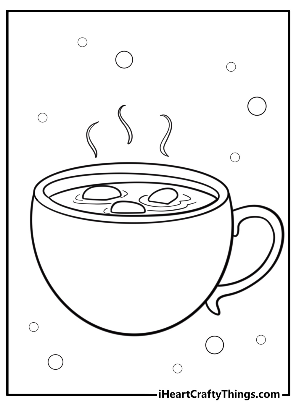 Cup of hot chocolate with steam rising coloring page