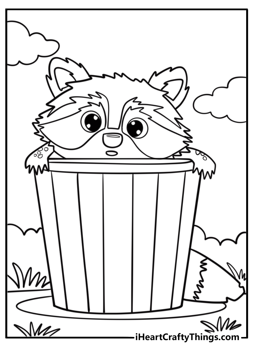 Curious raccoon looking for food fun coloring sheet