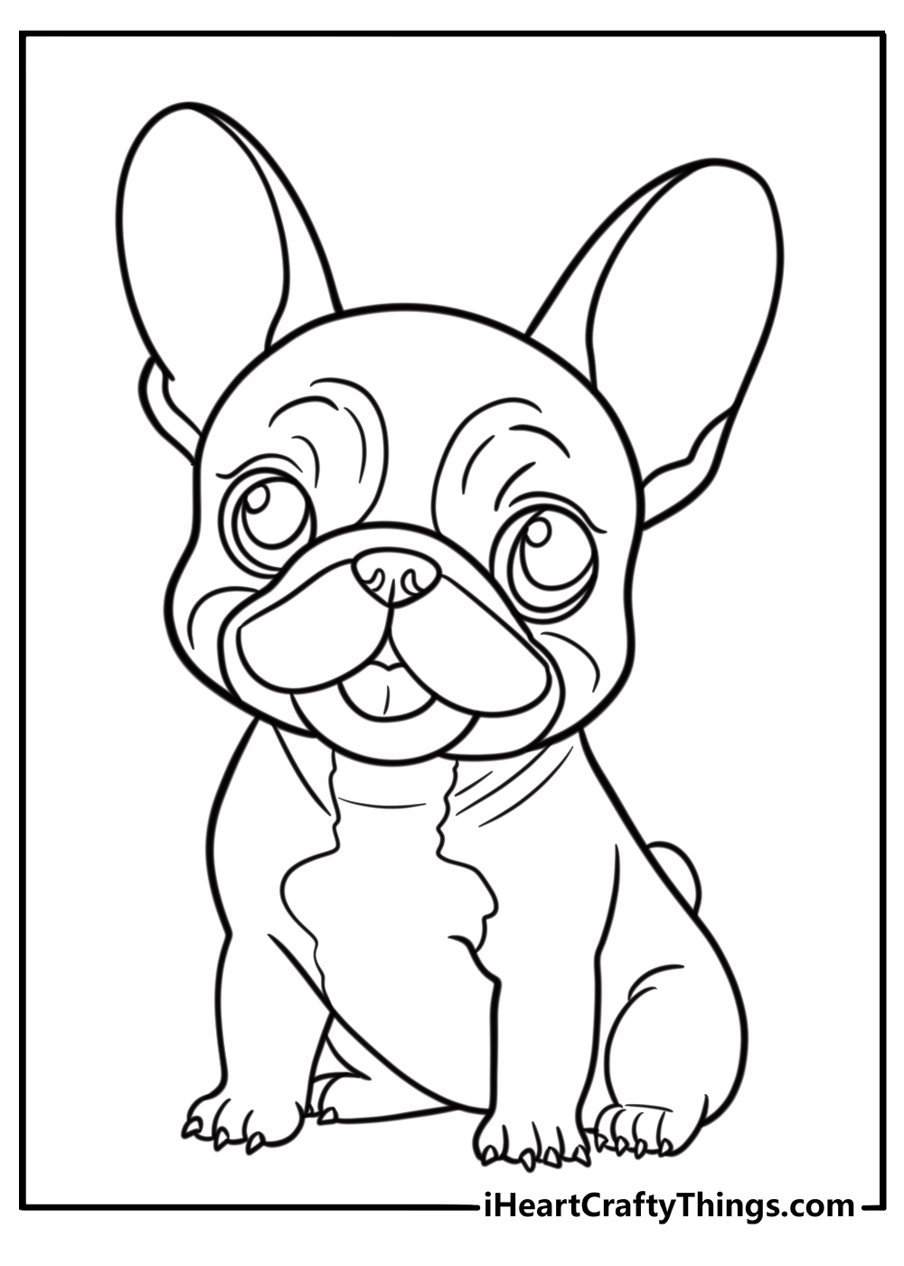 Cute french bulldog sitting coloring page for kids