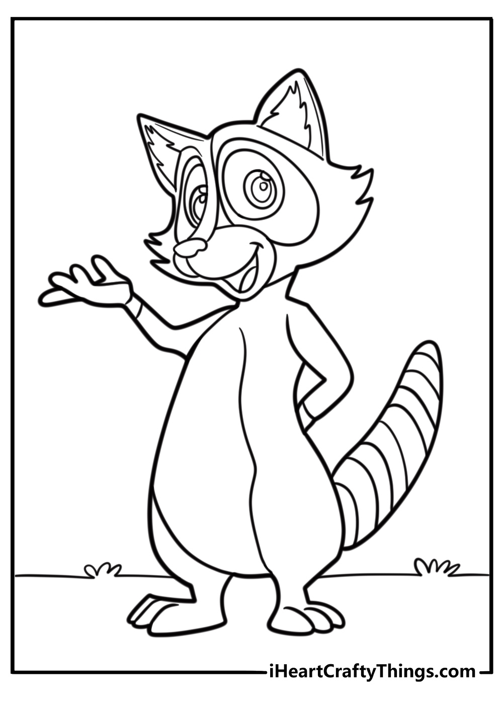 Cute raccoon standing on its hind legs coloring page for kids