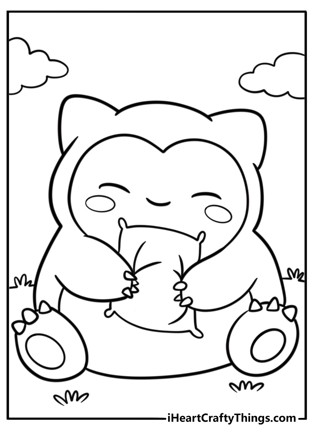 Cute snorlax hugging a pillow detailed coloring sheet