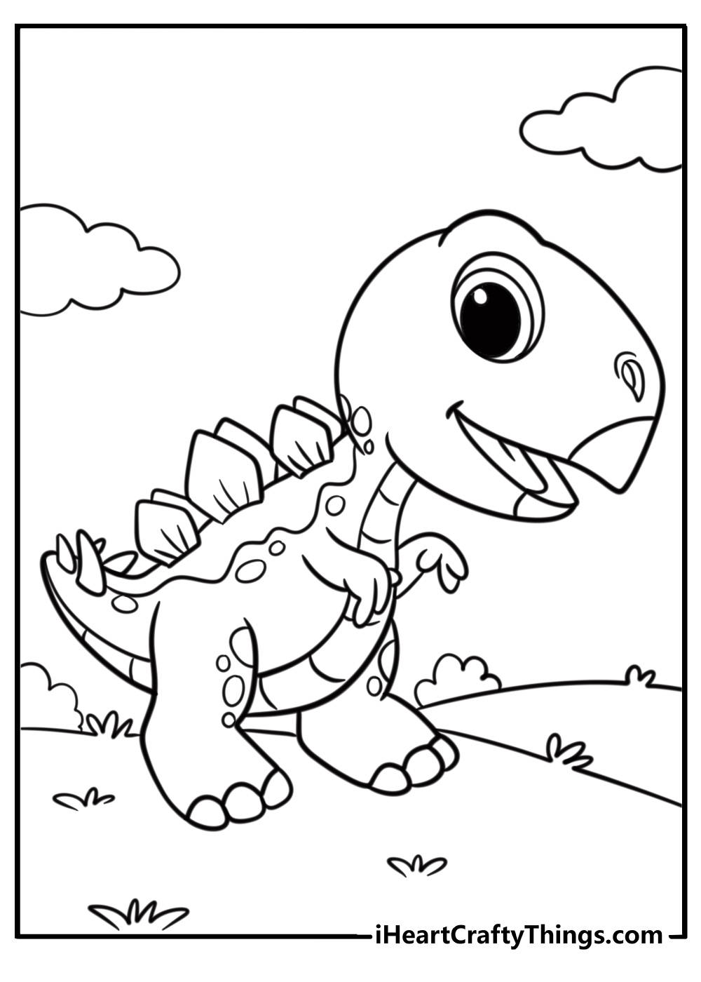 Cute stegosaurus with big eyes fun coloring sheet