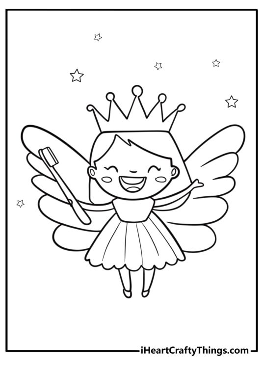 Cute tooth fairy with big wings detailed coloring sheet
